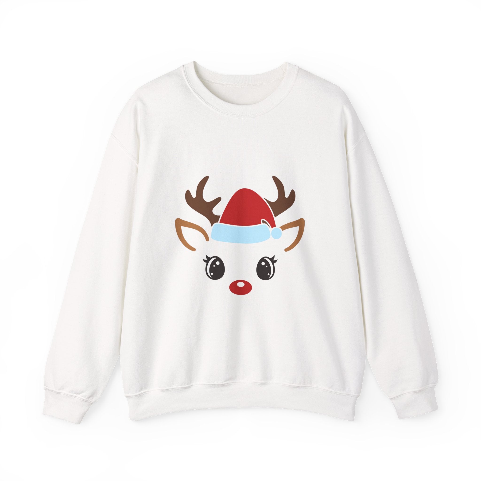 Holiday Reindeer Graphic Sweatshirt Unisex Heavy Blend Crewneck Santa Hat Design Cozy Winter Wear