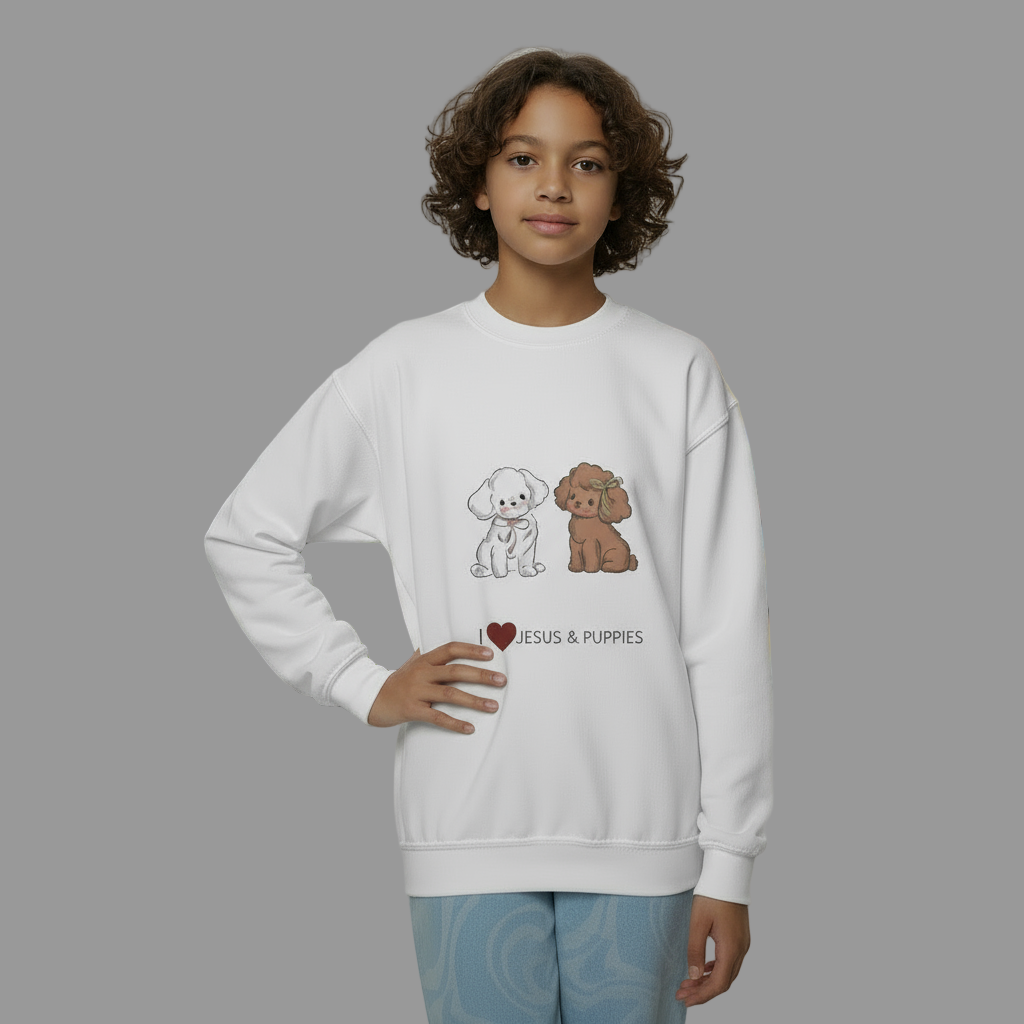 Youth Crewneck Sweatshirt With Cute Puppy Design For Kids