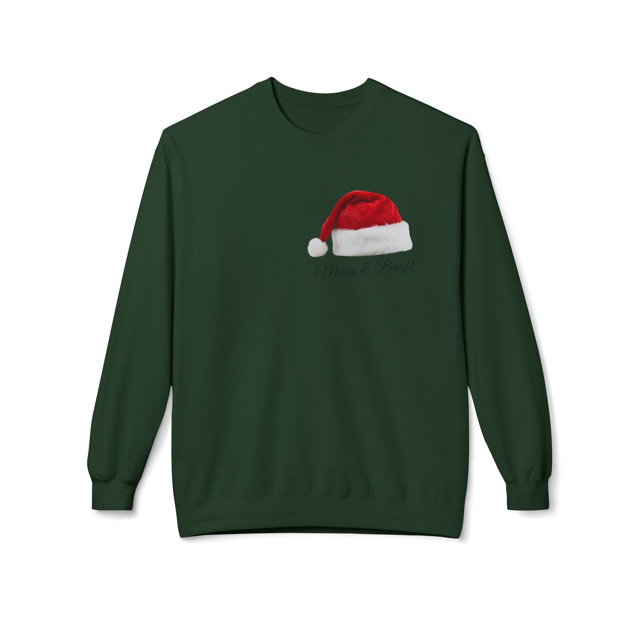 Santa Hat Merry and Bright Unisex Crew Neck Sweatshirt