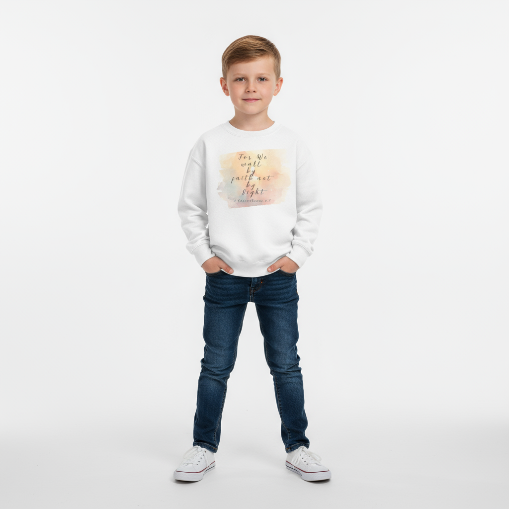 Faithful Youth Crewneck Sweatshirt Inspirational Walk by Faith Not by Sight Design for Motivation and Comfort