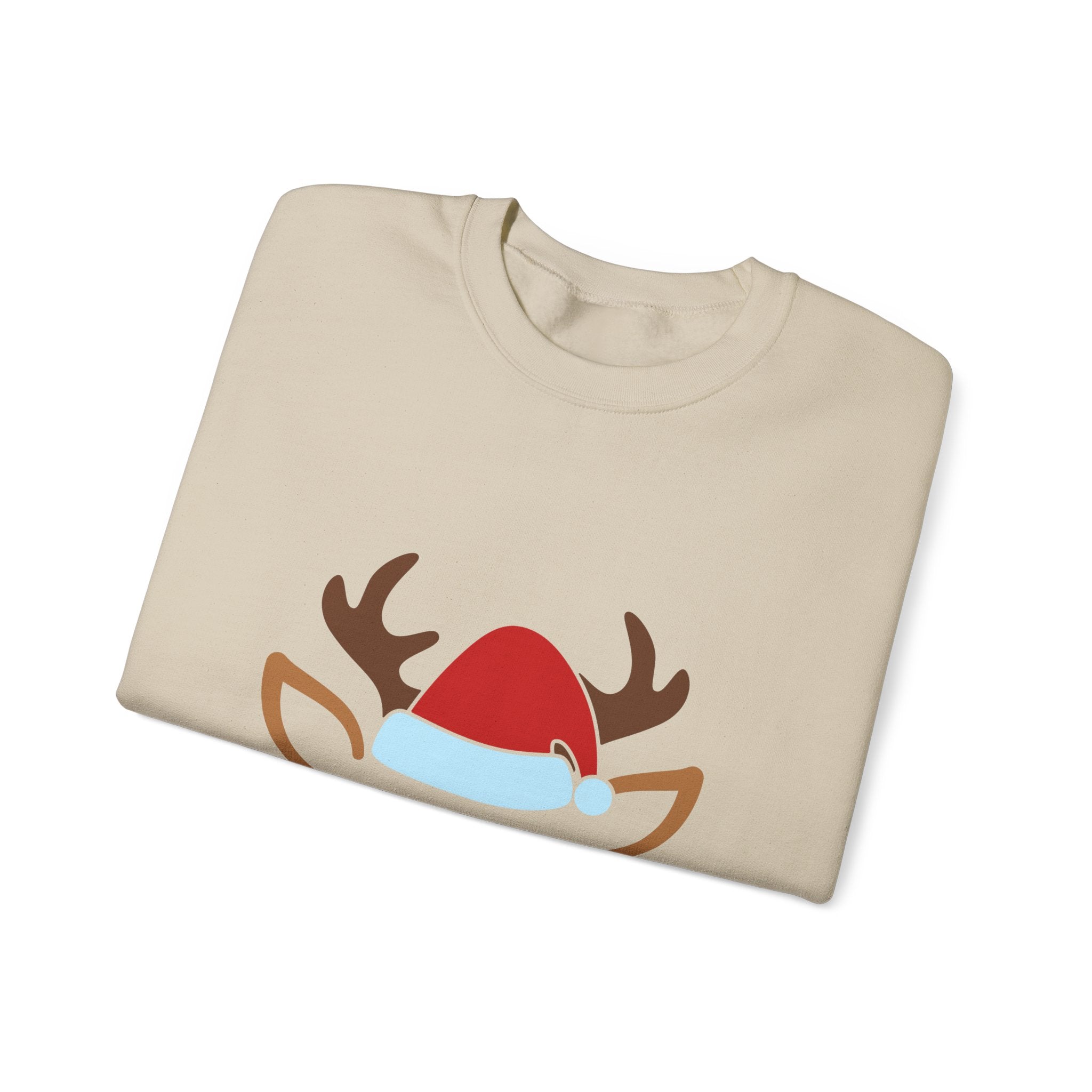 Holiday Reindeer Graphic Sweatshirt Unisex Heavy Blend Crewneck Santa Hat Design Cozy Winter Wear
