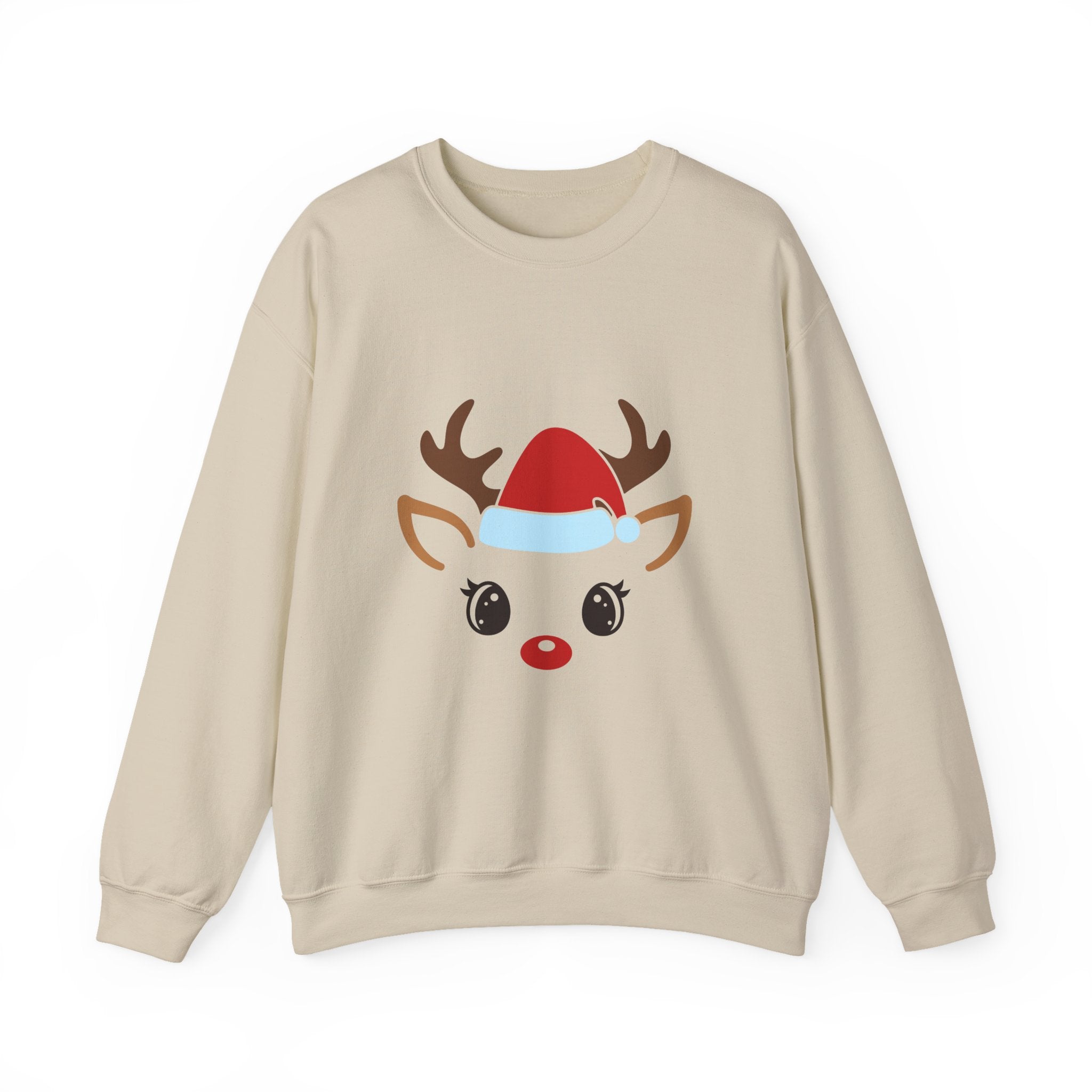 Holiday Reindeer Graphic Sweatshirt Unisex Heavy Blend Crewneck Santa Hat Design Cozy Winter Wear