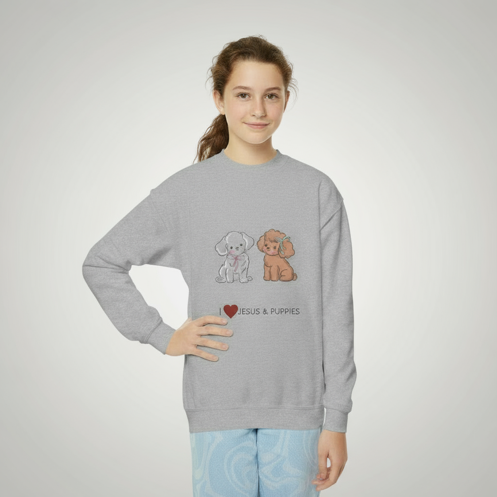 Youth Crewneck Sweatshirt With Cute Puppy Design For Kids