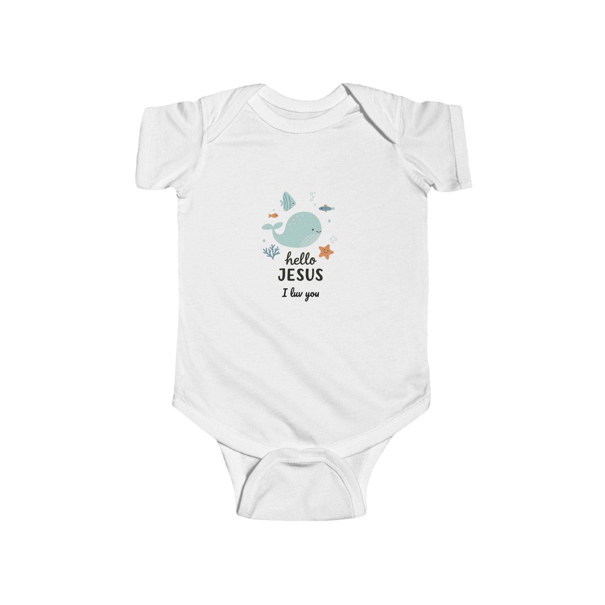 Ocean Themed Christian Baby Bodysuit Hello Jesus I Love You
