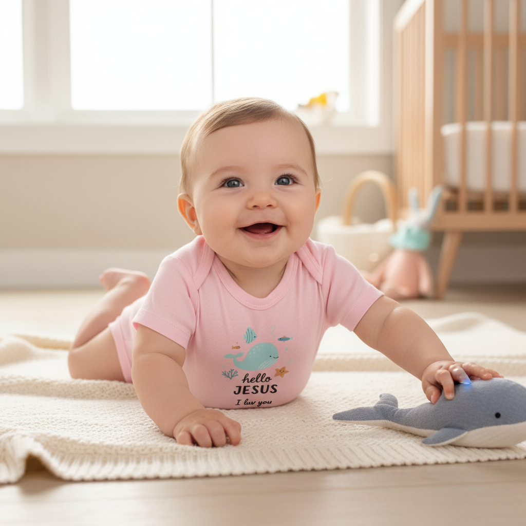 Ocean Themed Christian Baby Bodysuit Hello Jesus I Love You
