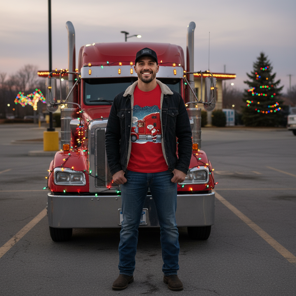 Trucker Christmas Shirt – Funny “14-Hour Clock’s Ticking” Rudolph & Santa Design (Garment-Dyed Tee)