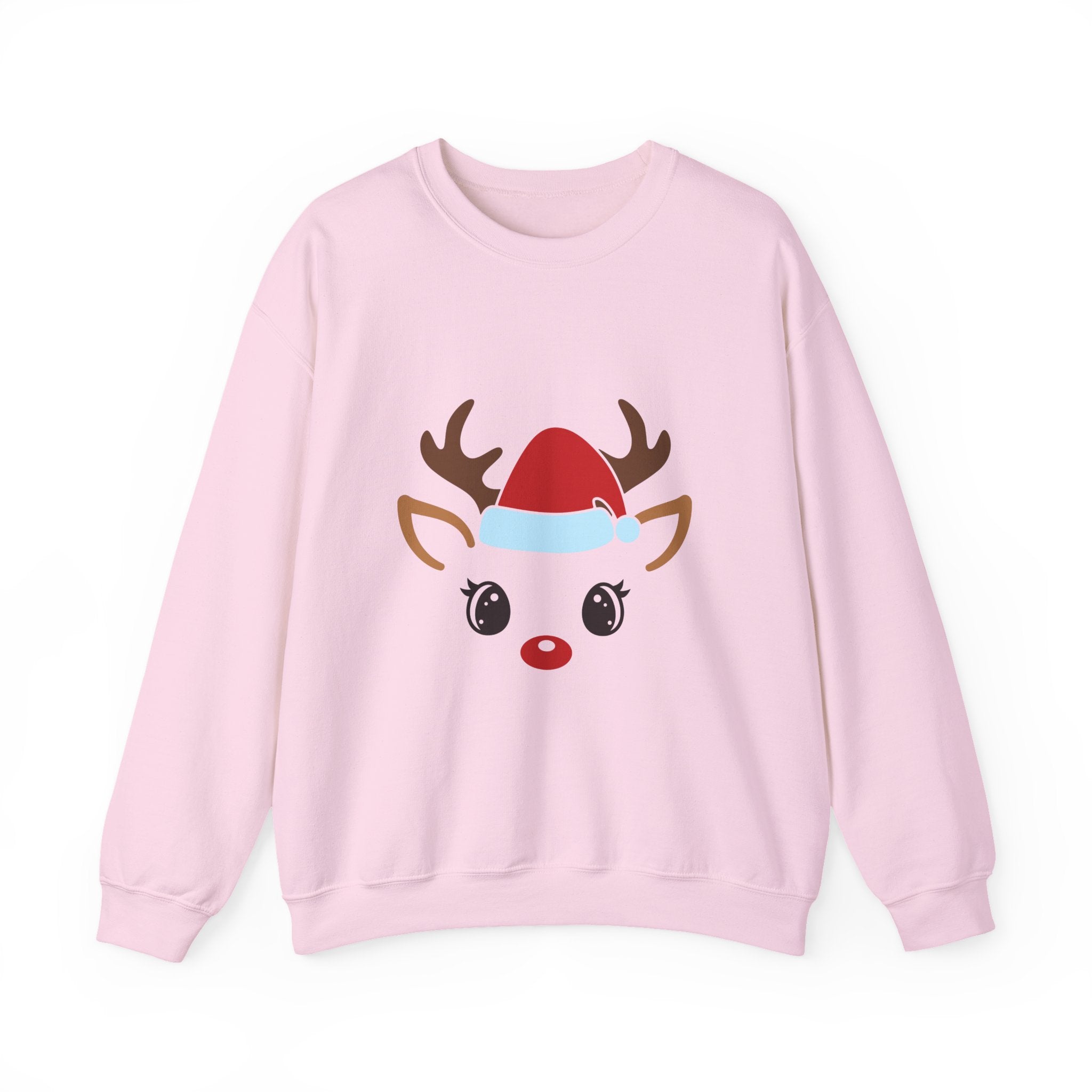 Holiday Reindeer Graphic Sweatshirt Unisex Heavy Blend Crewneck Santa Hat Design Cozy Winter Wear