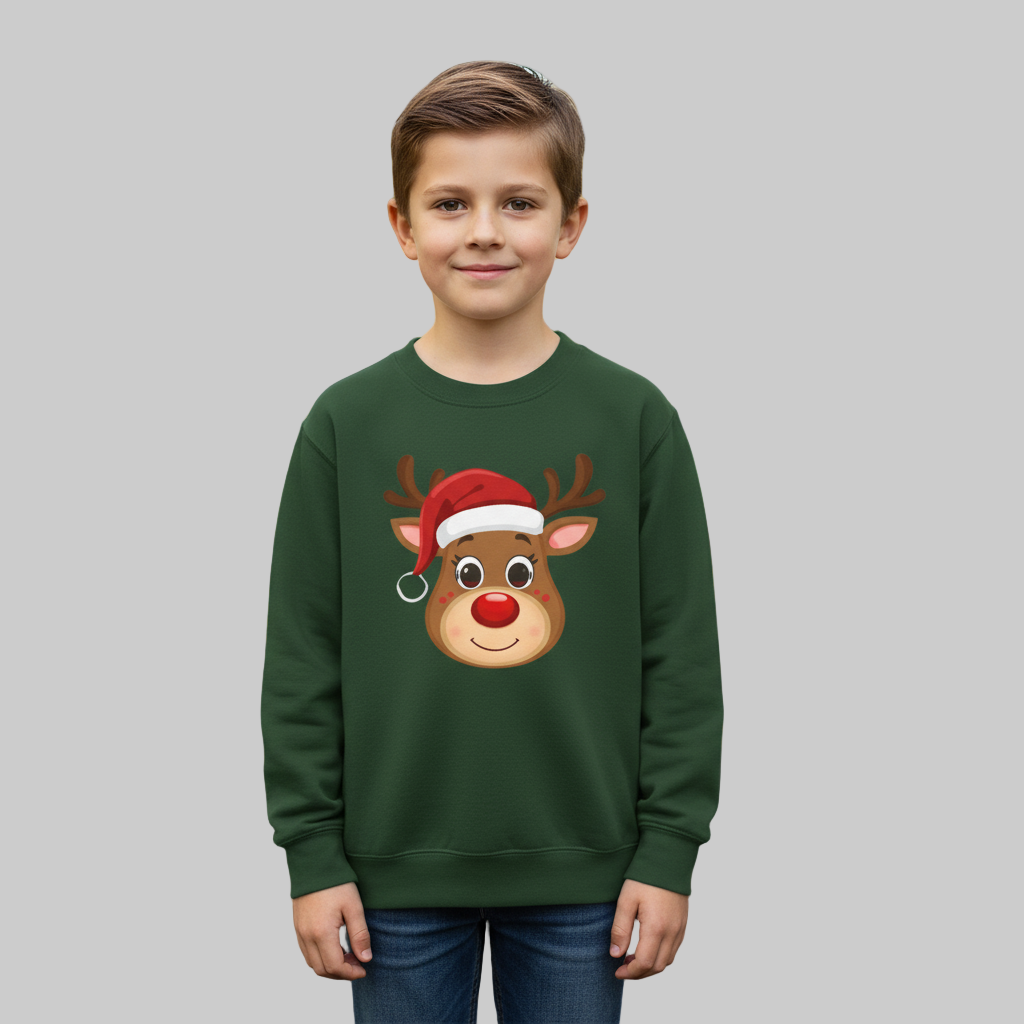 Cute Reindeer Youth Crewneck Sweatshirt Christmas Gift