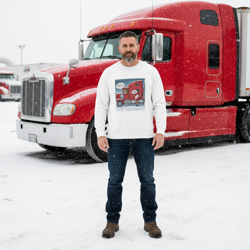 Funny Truck Driver Crewneck – “ELD Clock’s Ticking” Santa & Rudolph Trucker Christmas Sweatshirt