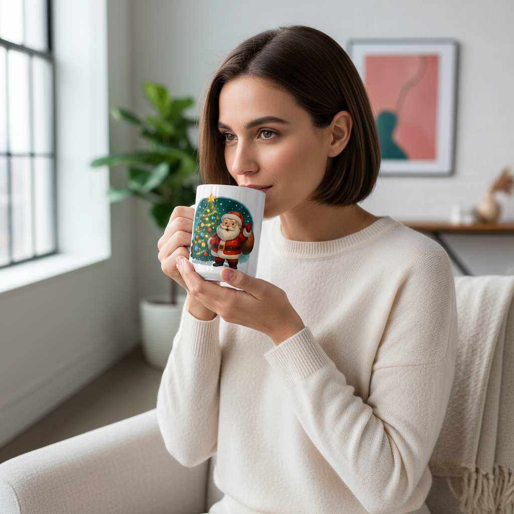 Christmas Ceramic Mugs Set Snowmen and Santa Designs