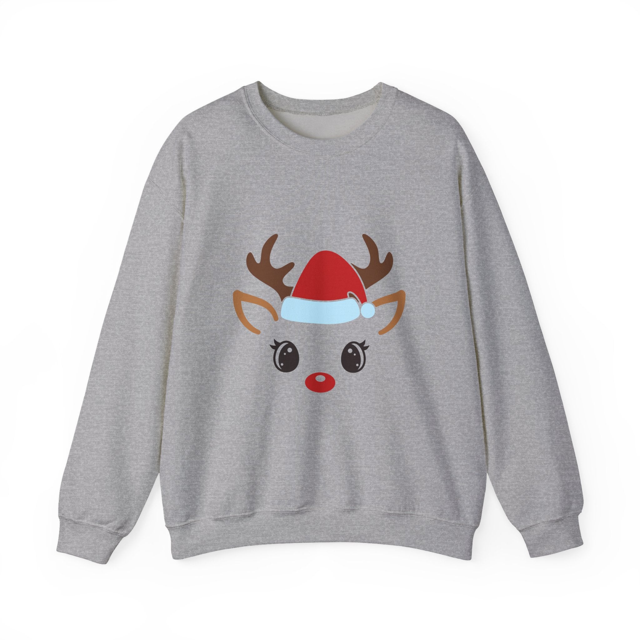 Holiday Reindeer Graphic Sweatshirt Unisex Heavy Blend Crewneck Santa Hat Design Cozy Winter Wear