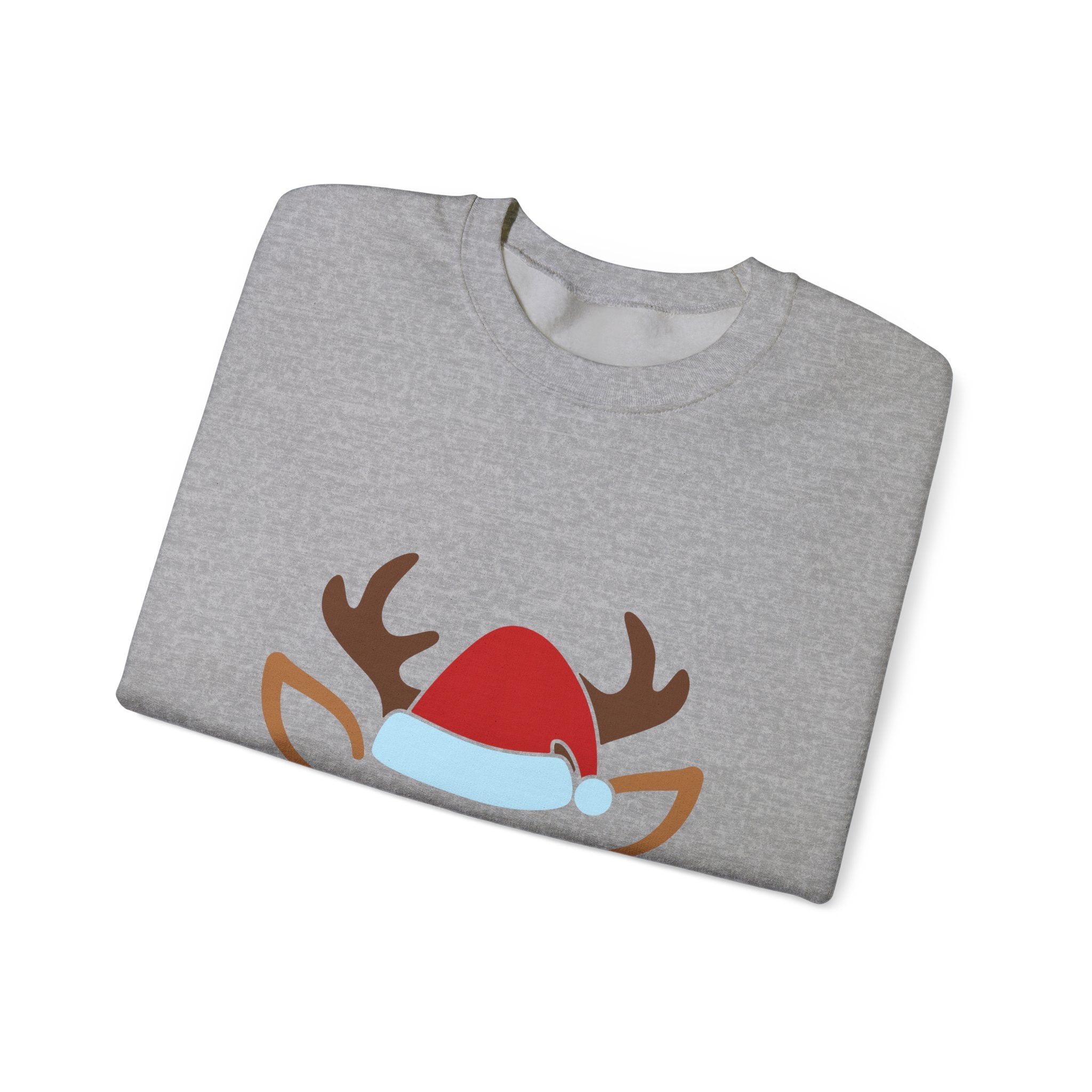 Holiday Reindeer Graphic Sweatshirt Unisex Heavy Blend Crewneck Santa Hat Design Cozy Winter Wear
