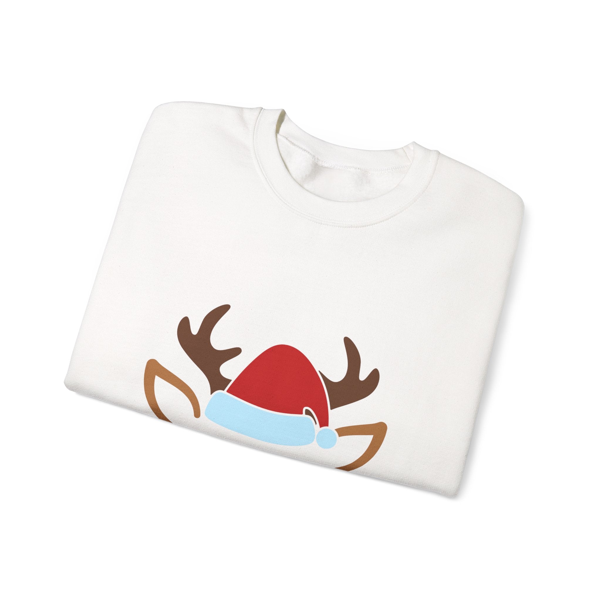 Holiday Reindeer Graphic Sweatshirt Unisex Heavy Blend Crewneck Santa Hat Design Cozy Winter Wear