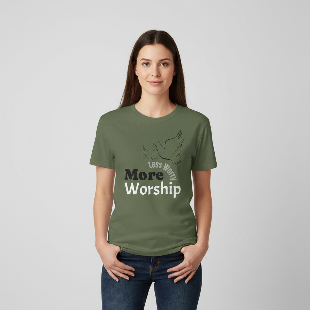 Less Worry More Worship Christian Shirt Faith Apparel