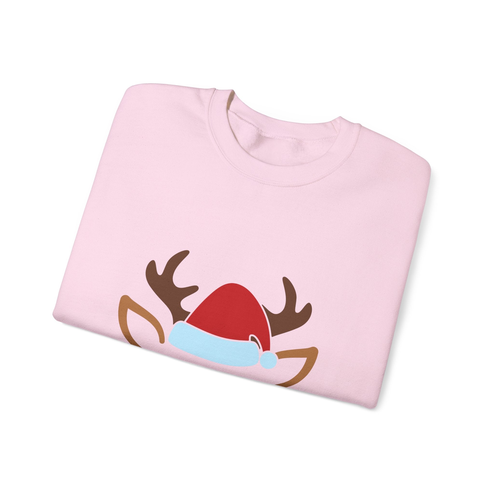 Holiday Reindeer Graphic Sweatshirt Unisex Heavy Blend Crewneck Santa Hat Design Cozy Winter Wear