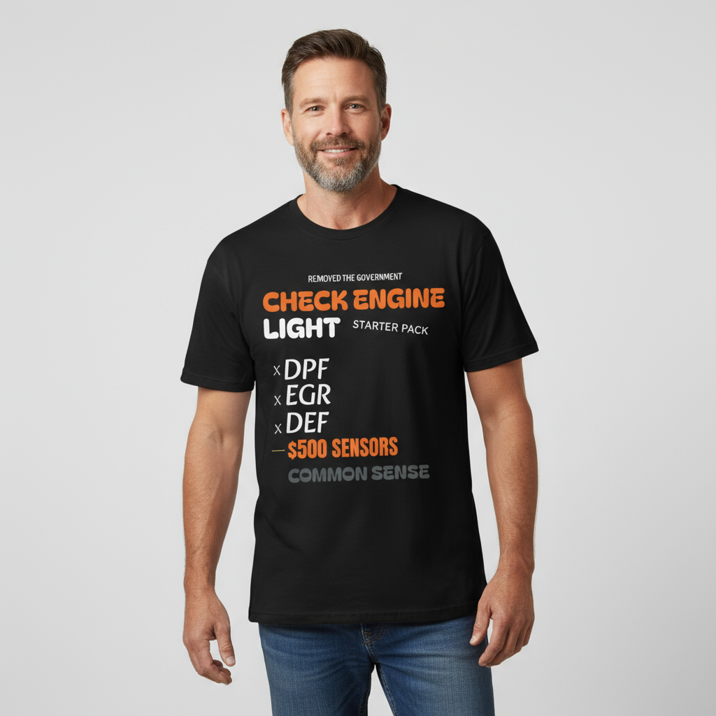 Garment Dyed T Shirt Trucker Humor Check Engine Light