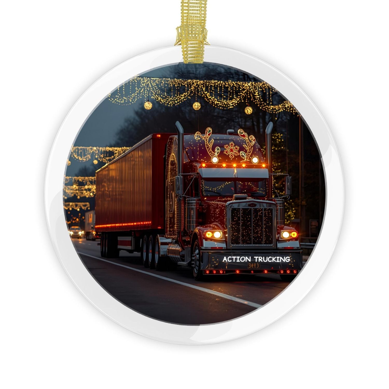 Personalized Trucker Ornament – Night Run Edition (Glass)