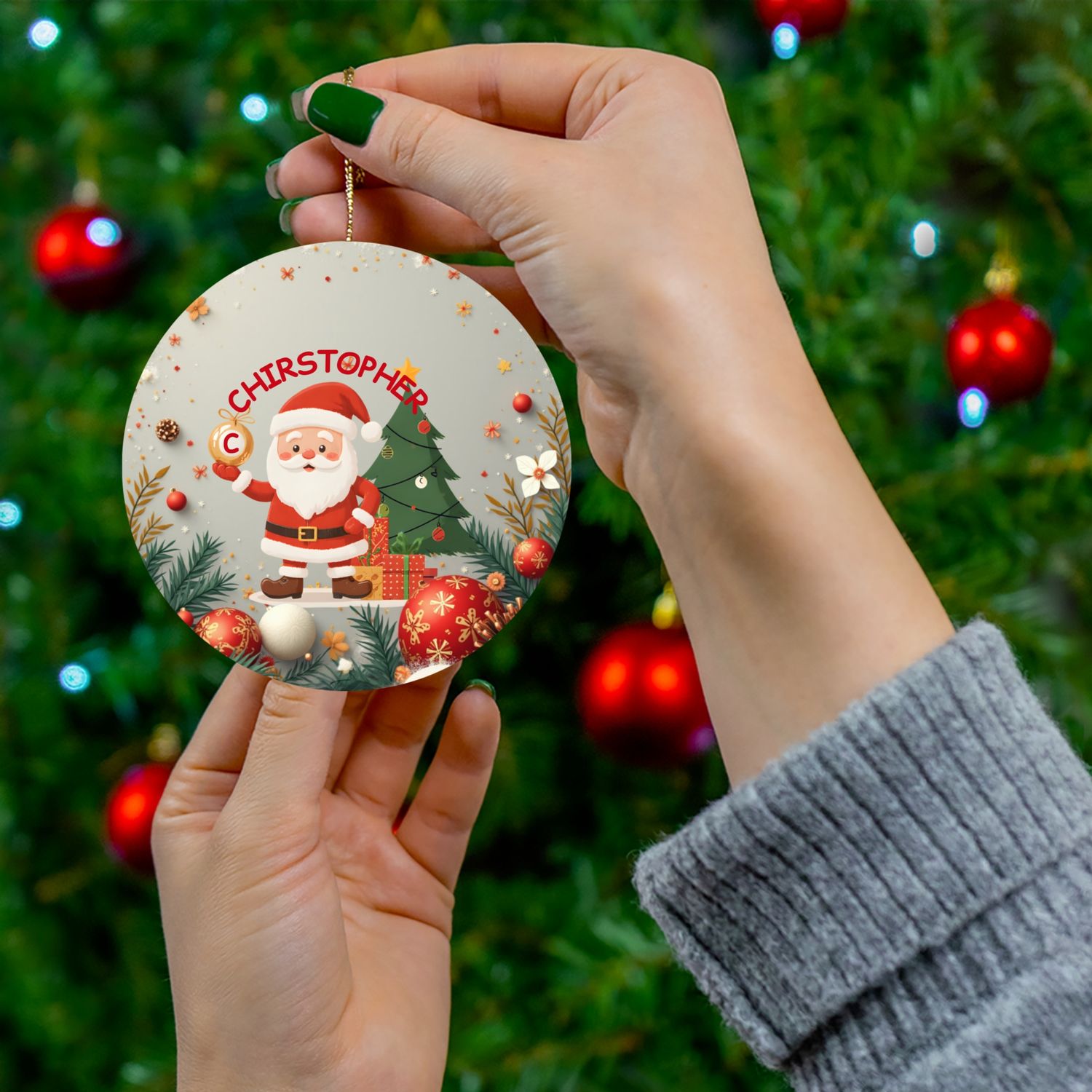 Personalized Santa Ceramic Ornament Christmas Decor