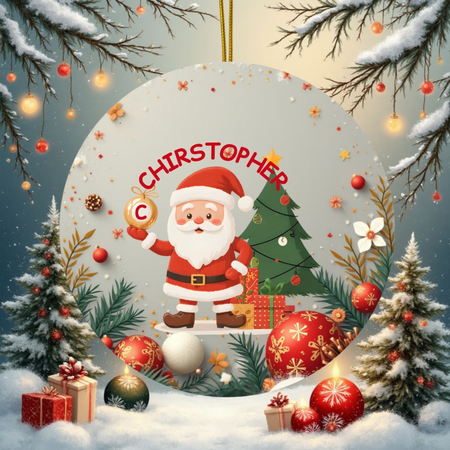 Personalized Santa Ceramic Ornament Christmas Decor